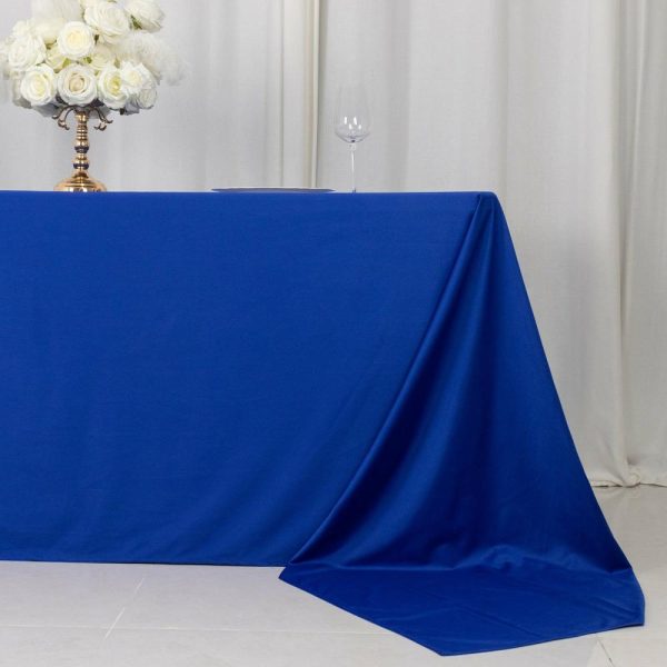 Scuba |  90″x156″ Royal Blue Premium Scuba Wrinkle Free Rectangular Tablecloth, Seamless Scuba Polyester Tablecloth for 8 Foot Table With Floor-Length Drop