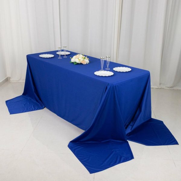 Scuba |  90″x156″ Royal Blue Premium Scuba Wrinkle Free Rectangular Tablecloth, Seamless Scuba Polyester Tablecloth for 8 Foot Table With Floor-Length Drop