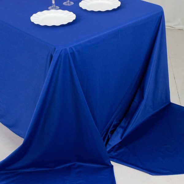 Scuba |  90″x156″ Royal Blue Premium Scuba Wrinkle Free Rectangular Tablecloth, Seamless Scuba Polyester Tablecloth for 8 Foot Table With Floor-Length Drop