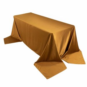 Scuba |  90″x156″ Shimmer Gold Premium Scuba Rectangle Tablecloth, Wrinkle Free Seamless Polyester Tablecloth for 8 Foot Table With Floor-Length Drop