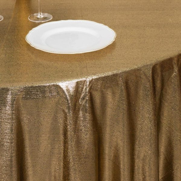 Sequin & Shimmer |  120″ Antique Gold Shimmer Sequin Dots Polyester Tablecloth, Wrinkle Free Sparkle Glitter Table Cover for 5 Foot Table With Floor-Length Drop