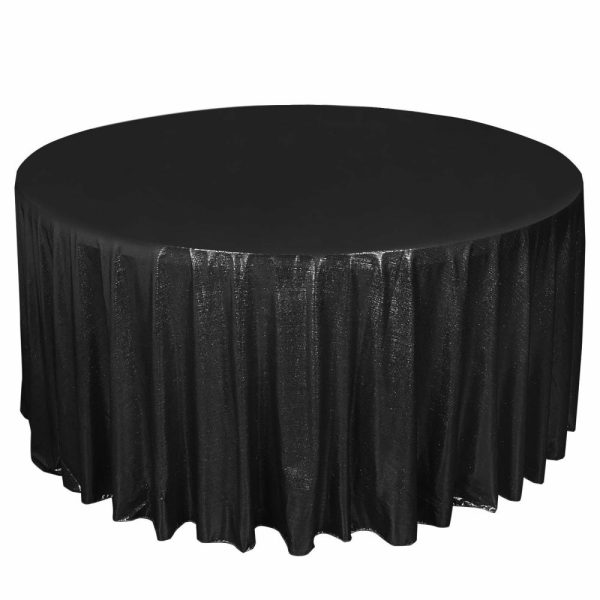 Sequin & Shimmer |  120″ Black Shimmer Sequin Dots Polyester Tablecloth, Wrinkle Free Sparkle Glitter Table Cover for 5 Foot Table With Floor-Length Drop