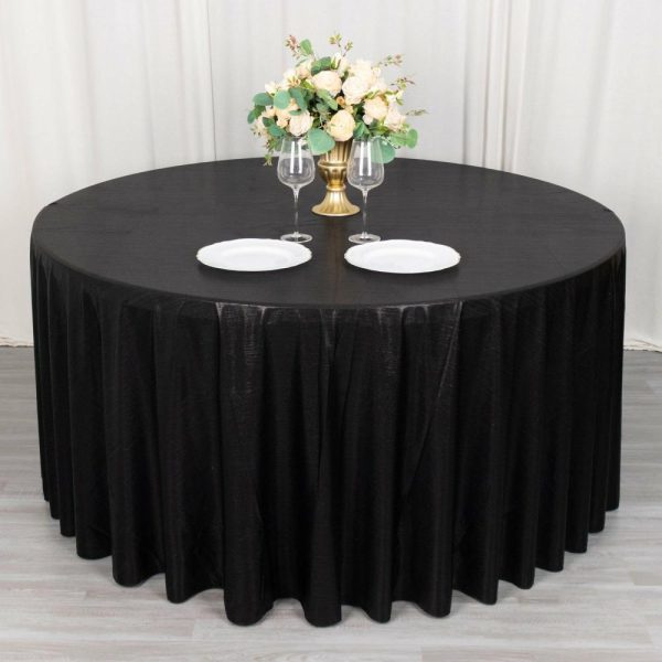 Sequin & Shimmer |  120″ Black Shimmer Sequin Dots Polyester Tablecloth, Wrinkle Free Sparkle Glitter Table Cover for 5 Foot Table With Floor-Length Drop