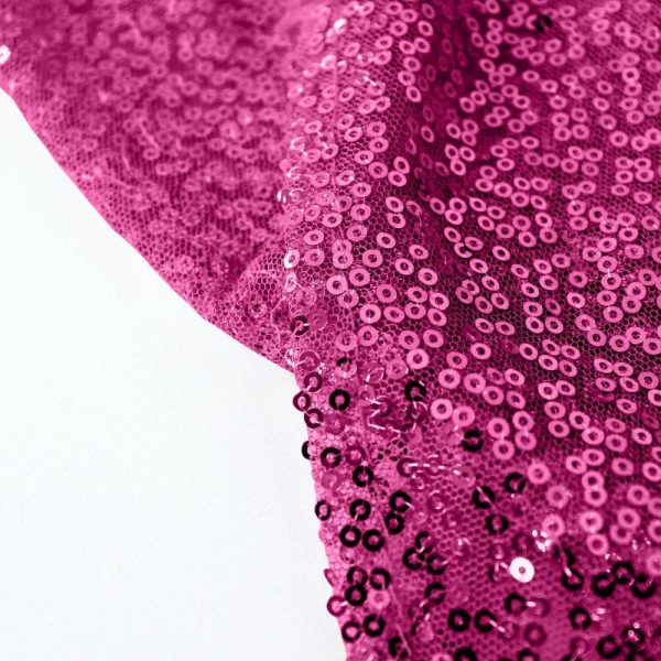 Sequin & Shimmer |  120″ Fuchsia Seamless Premium Sequin Round Tablecloth for 5 Foot Table With Floor-Length Drop