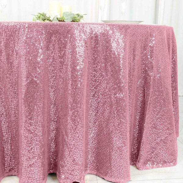 Sequin & Shimmer |  120″ Pink Seamless Premium Sequin Round Tablecloth for 5 Foot Table With Floor-Length Drop