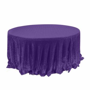 Sequin & Shimmer |  120″ Purple Seamless Premium Sequin Round Tablecloth for 5 Foot Table With Floor-Length Drop