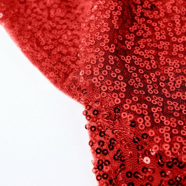 Sequin & Shimmer |  120″ Red Seamless Premium Sequin Round Tablecloth for 5 Foot Table With Floor-Length Drop