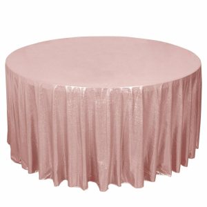 Sequin & Shimmer |  120″ Rose Gold Shimmer Sequin Dots Polyester Tablecloth, Wrinkle Free Sparkle Glitter Table Cover for 5 Foot Table With Floor-Length Drop