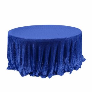 Sequin & Shimmer |  120″ Royal Blue Seamless Premium Sequin Round Tablecloth for 5 Foot Table With Floor-Length Drop