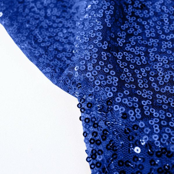 Sequin & Shimmer |  120″ Royal Blue Seamless Premium Sequin Round Tablecloth for 5 Foot Table With Floor-Length Drop