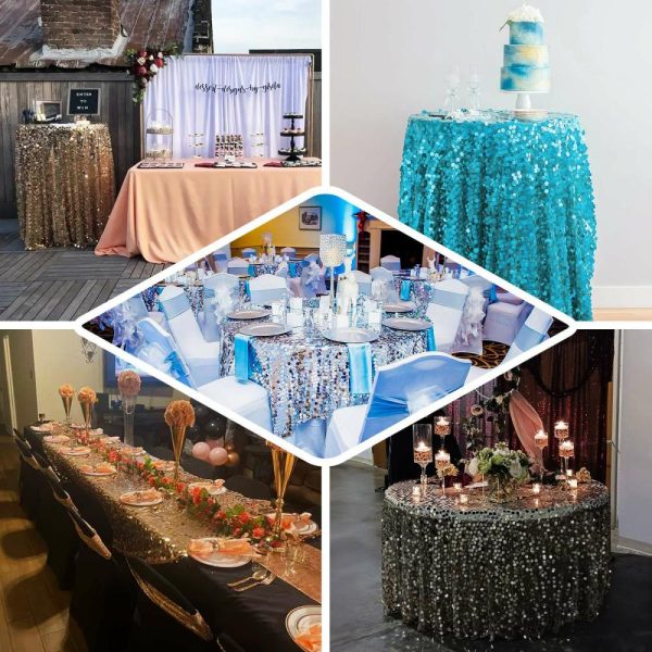 Sequin & Shimmer |  120″ Turquoise Seamless Big Payette Sequin Round Tablecloth Premium Collection for 5 Foot Table With Floor-Length Drop