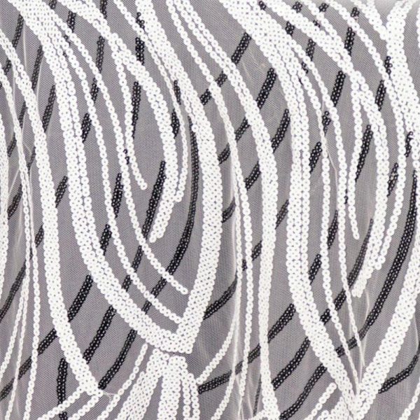 Sequin & Shimmer |  120″ White Black Wave Mesh Round Tablecloth With Embroidered Sequins for 5 Foot Table With Floor-Length Drop