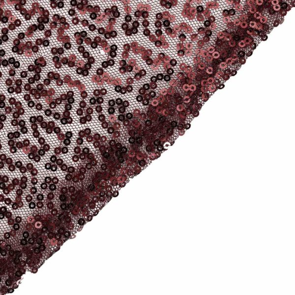 Sequin & Shimmer |  132″ Burgundy Seamless Premium Sequin Round Tablecloth, Sparkly Tablecloth for 6 Foot Table With Floor-Length Drop