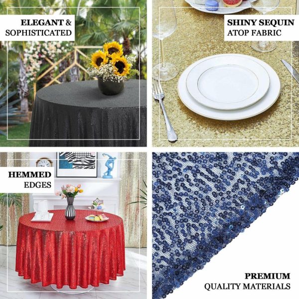 Sequin & Shimmer |  132″ Burgundy Seamless Premium Sequin Round Tablecloth, Sparkly Tablecloth for 6 Foot Table With Floor-Length Drop