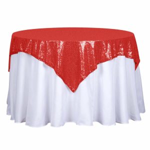 Sequin & Shimmer |  54″x54″ Red Seamless Premium Sequin Square Tablecloth