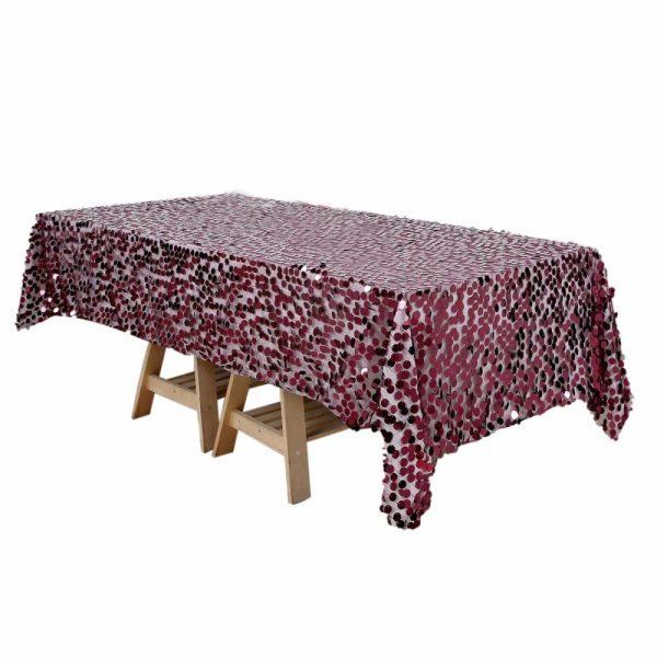 Sequin & Shimmer |  60″x102″ Burgundy Seamless Big Payette Sequin Rectangle Tablecloth