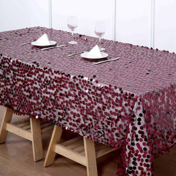 Sequin & Shimmer |  60″x102″ Burgundy Seamless Big Payette Sequin Rectangle Tablecloth