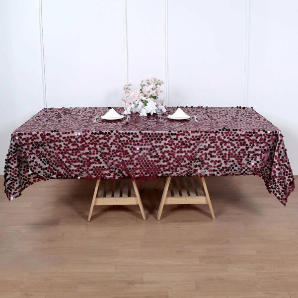 Sequin & Shimmer |  60″x102″ Burgundy Seamless Big Payette Sequin Rectangle Tablecloth