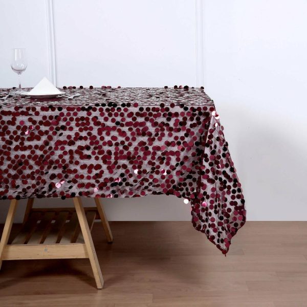 Sequin & Shimmer |  60″x102″ Burgundy Seamless Big Payette Sequin Rectangle Tablecloth