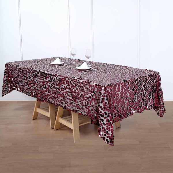 Sequin & Shimmer |  60″x102″ Burgundy Seamless Big Payette Sequin Rectangle Tablecloth