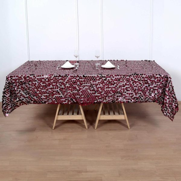 Sequin & Shimmer |  60″x102″ Burgundy Seamless Big Payette Sequin Rectangle Tablecloth