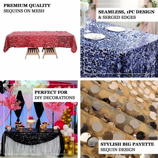 Sequin & Shimmer |  60″x102″ Burgundy Seamless Big Payette Sequin Rectangle Tablecloth