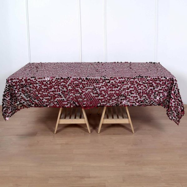 Sequin & Shimmer |  60″x102″ Burgundy Seamless Big Payette Sequin Rectangle Tablecloth