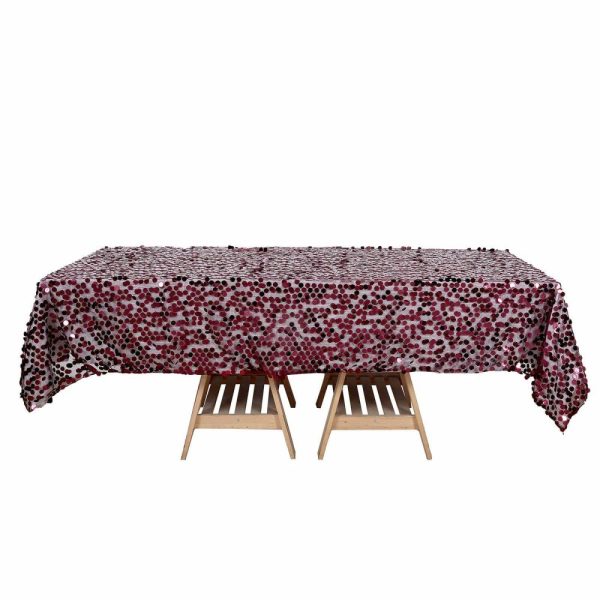 Sequin & Shimmer |  60″x102″ Burgundy Seamless Big Payette Sequin Rectangle Tablecloth