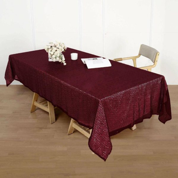 Sequin & Shimmer |  60″x102″ Burgundy Seamless Premium Sequin Rectangle Tablecloth