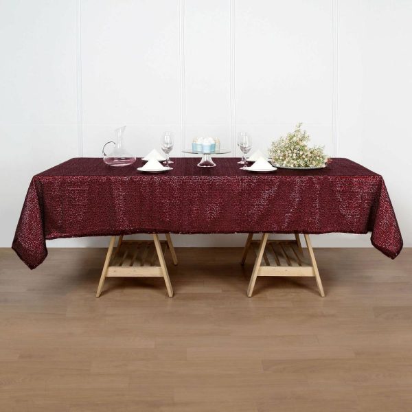 Sequin & Shimmer |  60″x102″ Burgundy Seamless Premium Sequin Rectangle Tablecloth