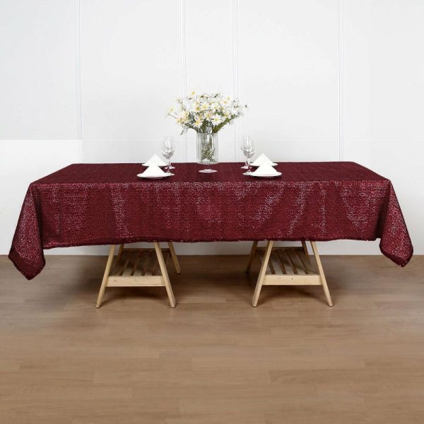 Sequin & Shimmer |  60″x102″ Burgundy Seamless Premium Sequin Rectangle Tablecloth