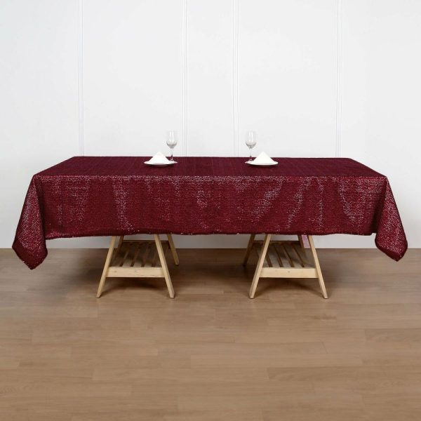 Sequin & Shimmer |  60″x102″ Burgundy Seamless Premium Sequin Rectangle Tablecloth