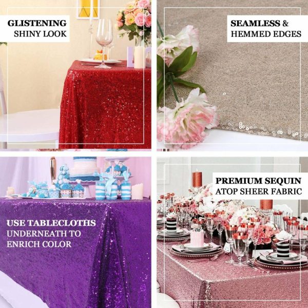 Sequin & Shimmer |  60″x102″ Burgundy Seamless Premium Sequin Rectangle Tablecloth