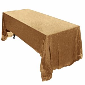 Sequin & Shimmer |  60″x126″ Gold Seamless Premium Sequin Rectangle Tablecloth