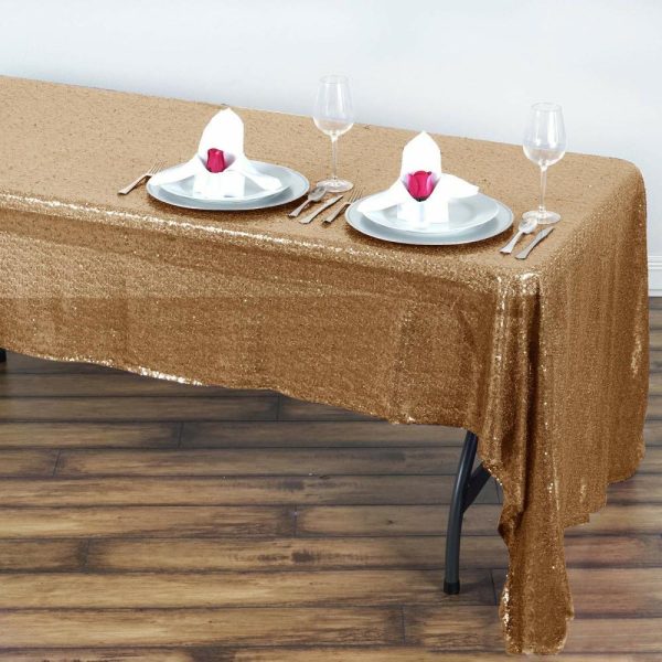 Sequin & Shimmer |  60″x126″ Gold Seamless Premium Sequin Rectangle Tablecloth