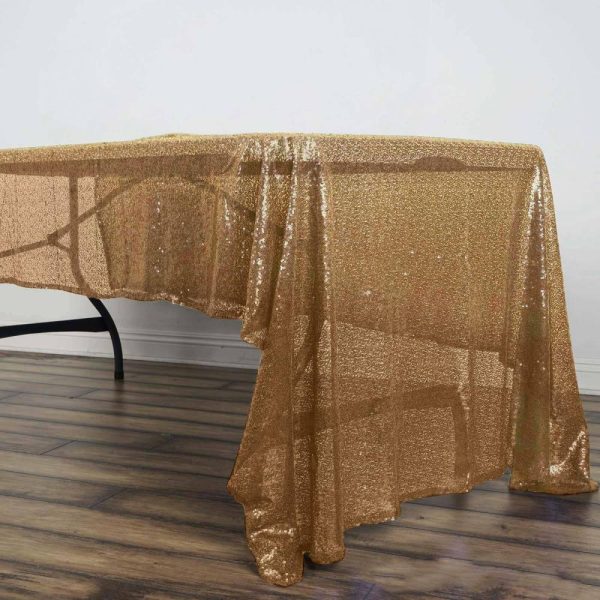 Sequin & Shimmer |  60″x126″ Gold Seamless Premium Sequin Rectangle Tablecloth