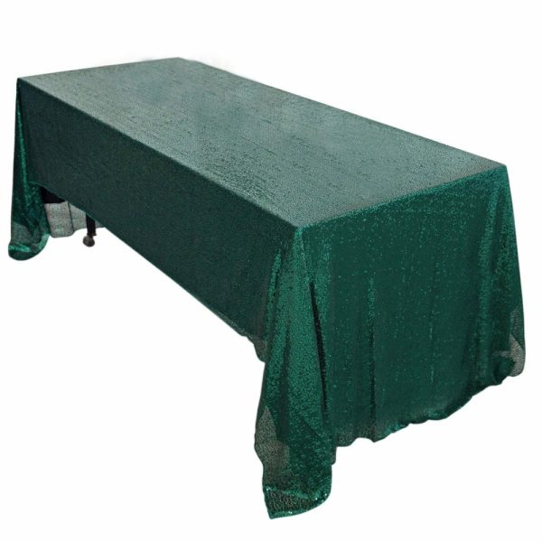 Sequin & Shimmer |  60″x126″ Hunter Emerald Green Seamless Premium Sequin Rectangle Tablecloth