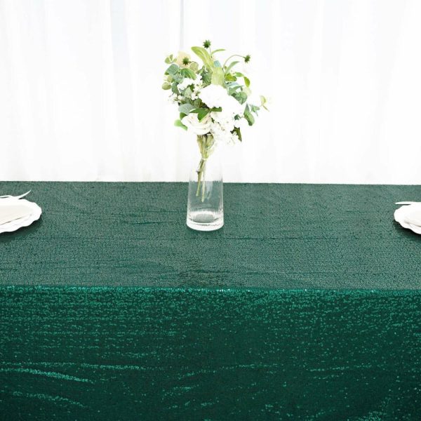 Sequin & Shimmer |  60″x126″ Hunter Emerald Green Seamless Premium Sequin Rectangle Tablecloth