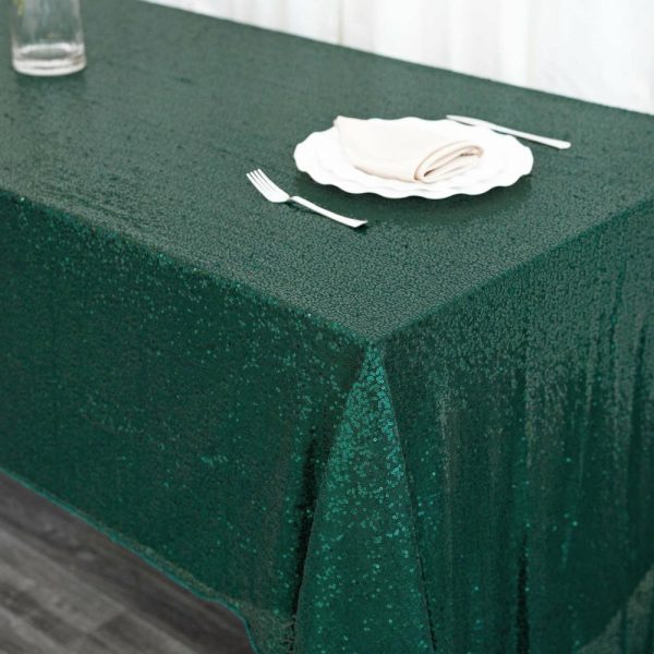 Sequin & Shimmer |  60″x126″ Hunter Emerald Green Seamless Premium Sequin Rectangle Tablecloth