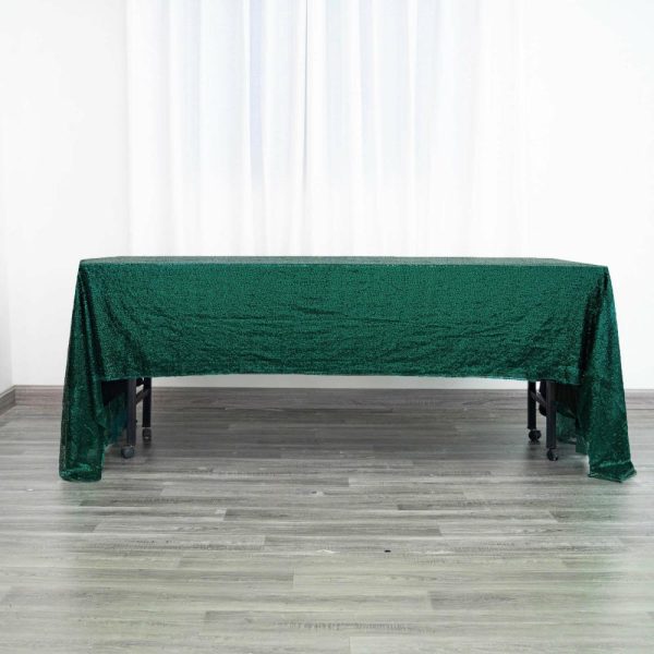 Sequin & Shimmer |  60″x126″ Hunter Emerald Green Seamless Premium Sequin Rectangle Tablecloth