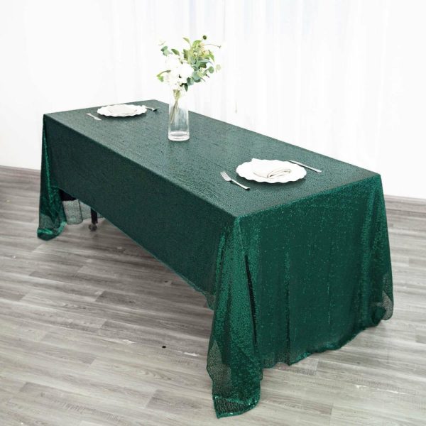 Sequin & Shimmer |  60″x126″ Hunter Emerald Green Seamless Premium Sequin Rectangle Tablecloth