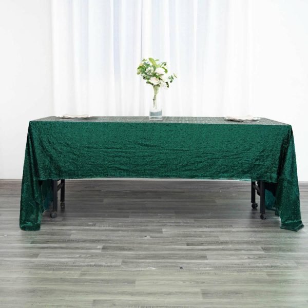 Sequin & Shimmer |  60″x126″ Hunter Emerald Green Seamless Premium Sequin Rectangle Tablecloth