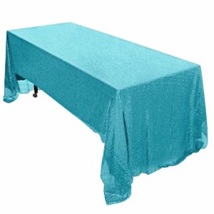 Sequin & Shimmer |  60″x126″ Turquoise Seamless Premium Sequin Rectangle Tablecloth