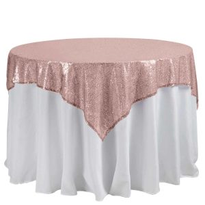 Sequin & Shimmer |  60″x60″ Blush Duchess Sequin Square Table Overlay