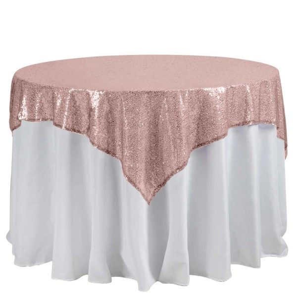 Sequin & Shimmer |  60″x60″ Blush Duchess Sequin Square Table Overlay