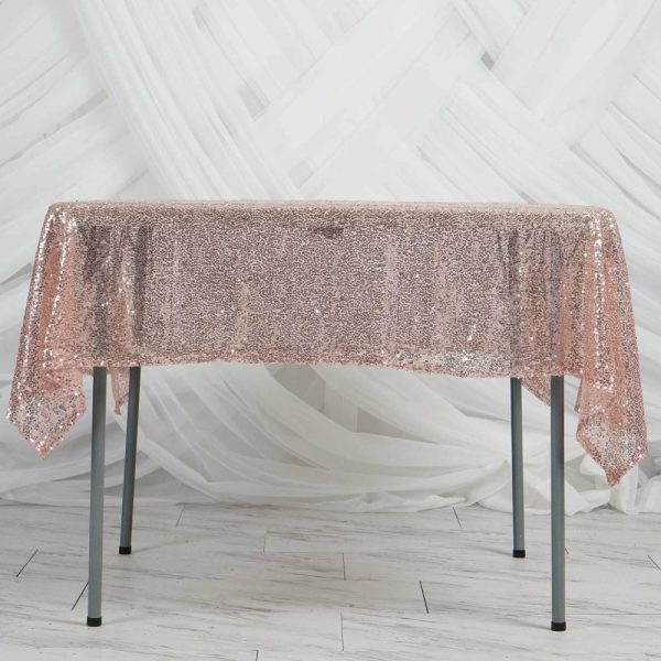 Sequin & Shimmer |  60″x60″ Blush Duchess Sequin Square Table Overlay