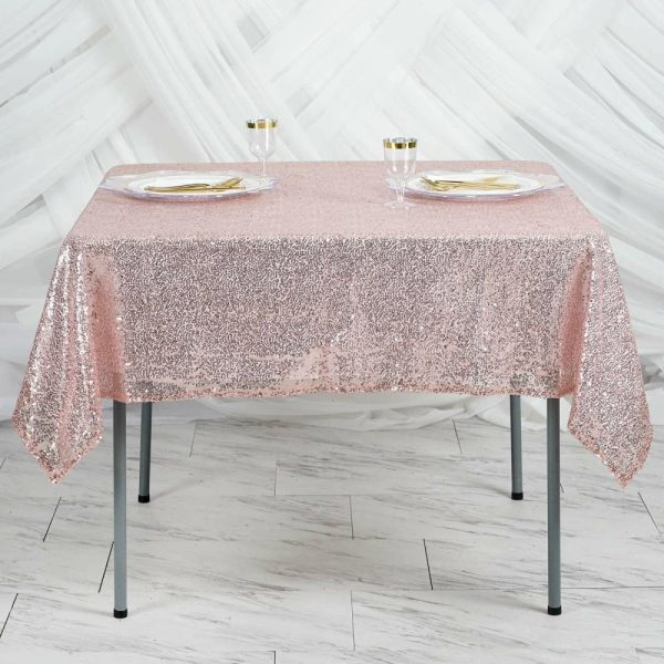 Sequin & Shimmer |  60″x60″ Blush Duchess Sequin Square Table Overlay