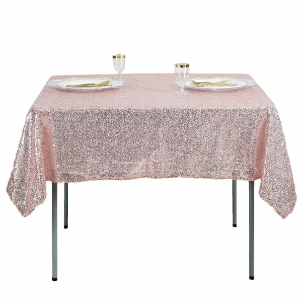 Sequin & Shimmer |  60″x60″ Blush Duchess Sequin Square Table Overlay