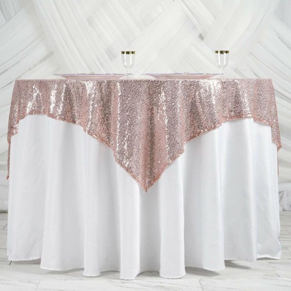 Sequin & Shimmer |  60″x60″ Blush Duchess Sequin Square Table Overlay