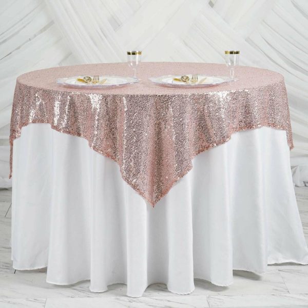 Sequin & Shimmer |  60″x60″ Blush Duchess Sequin Square Table Overlay